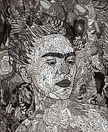 Frida Kahlo ihlette fekete fehér illusztráció vászonkép, poszter vagy falikép