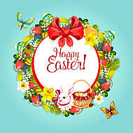 Húsvét virágos koszorú keret az ünnepi kártya kialakításához vászonkép, poszter vagy falikép