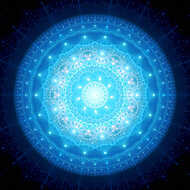 Blue glowing mandala in space vászonkép, poszter vagy falikép