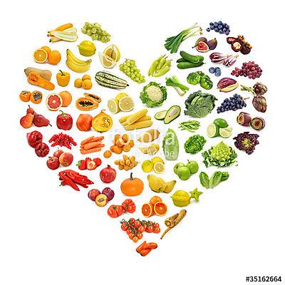 A gyümölcsök és zöldségek szivárvány szíve (bögre) - vászonkép, falikép otthonra és irodába