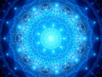 Blue glowing mandala in space (keretezett kép) - vászonkép, falikép otthonra és irodába