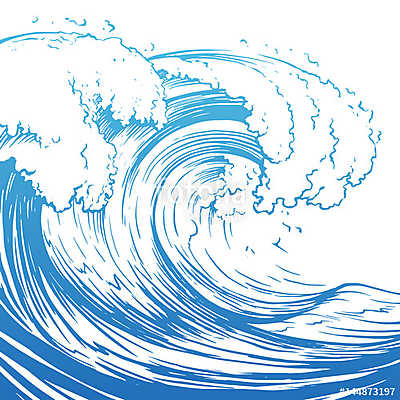 Great wave hand drawing illustration (többrészes kép) - vászonkép, falikép otthonra és irodába