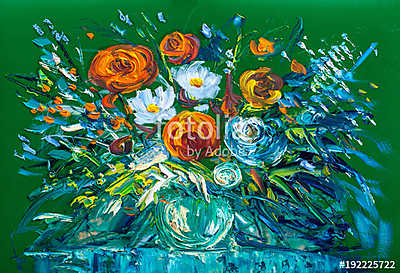 Absztrakt virágok vázában (olajfestmény reprodukció) (bögre) - vászonkép, falikép otthonra és irodába