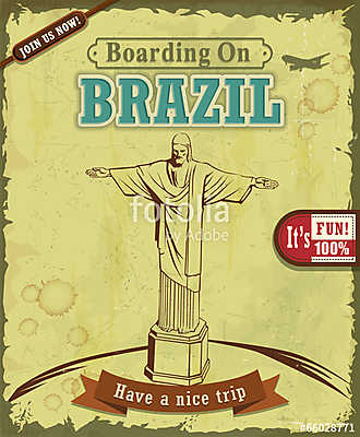 Vintage Brazil Travel plakáttervezés (keretezett kép) - vászonkép, falikép otthonra és irodába
