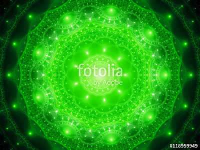 Green glowing mandala in space (keretezett kép) - vászonkép, falikép otthonra és irodába