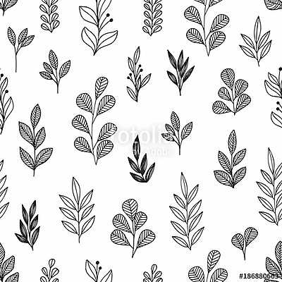 Stylized flowers and branches. Vector linear seamless pattern fo (többrészes kép) - vászonkép, falikép otthonra és irodába