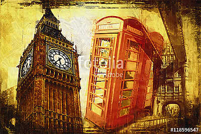 London oil art illustration (keretezett kép) - vászonkép, falikép otthonra és irodába