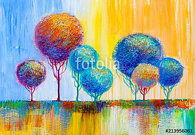 Absztrakt színes művészi fák (olajfestmény reprodukció) (poszter) - vászonkép, falikép otthonra és irodába