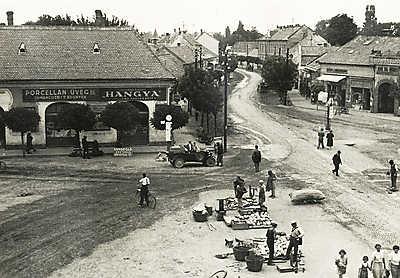 Siófok Fő tér, szemben a Fő utca a Sió felé nézve (1925) (vászonkép óra) - vászonkép, falikép otthonra és irodába