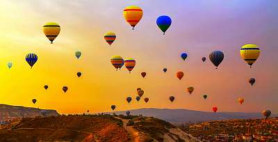 Hőlégballonok, Cappadocia, Törökország (vászonkép óra) - vászonkép, falikép otthonra és irodába