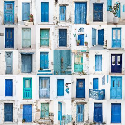 A görög ajtók kollázsai: kék, türkiz, zöld - vászonkép, falikép otthonra és irodába