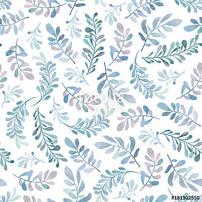 Watercolor seamless pattern with blue and green branches in gent (bögre) - vászonkép, falikép otthonra és irodába