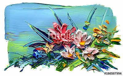 Absztrakt művészi virágok  (olajfestmény reprodukció) (többrészes kép) - vászonkép, falikép otthonra és irodába