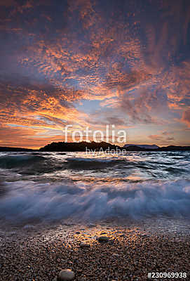 Sunrise on the bay of Nidri in Lefkas island (vászonkép óra) - vászonkép, falikép otthonra és irodába