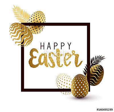 Húsvét Keret design arany betűkkel és arany húsvéti tojással pat (fotótapéta) - vászonkép, falikép otthonra és irodába