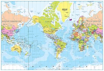 Világtérkép - Amerika központjában - Bathymetry (többrészes kép) - vászonkép, falikép otthonra és irodába