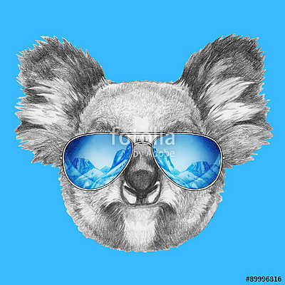 Portrait of Koala with mirror sunglasses. Hand drawn illustratio (vászonkép óra) - vászonkép, falikép otthonra és irodába