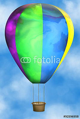 Csíkos hőlégballon a kék égen illusztráció (poszter) - vászonkép, falikép otthonra és irodába