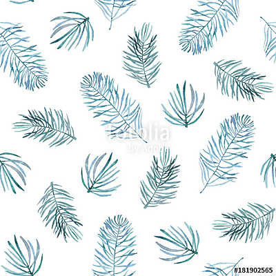 Watercolor seamless pattern with spruce branches. (keretezett kép) - vászonkép, falikép otthonra és irodába