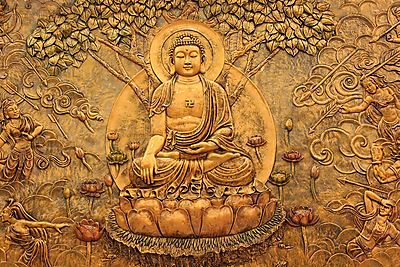 Arany buddha (keretezett kép) - vászonkép, falikép otthonra és irodába