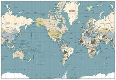 Világtérkép retro színek illusztráció - Amerika központú világté (fotótapéta) - vászonkép, falikép otthonra és irodába