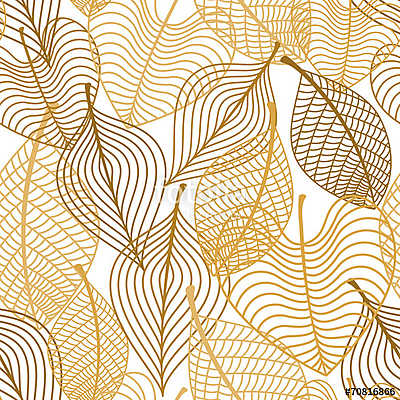 Seamless pattern of yellow and orange autumn leaves (bögre) - vászonkép, falikép otthonra és irodába