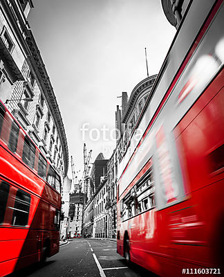 Két busz között, London (többrészes kép) - vászonkép, falikép otthonra és irodába