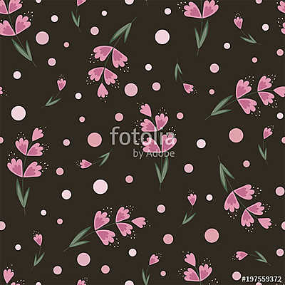 Spring floral seamless pattern with pink flowers on a dark backg (vászonkép óra) - vászonkép, falikép otthonra és irodába