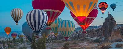 Hőlégballonok, Cappadocia - panoráma (fotótapéta) - vászonkép, falikép otthonra és irodába