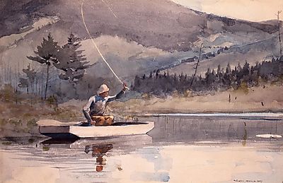 Társadalom és magány; Csónakban horgászó férfi (többrészes kép) - vászonkép, falikép otthonra és irodába