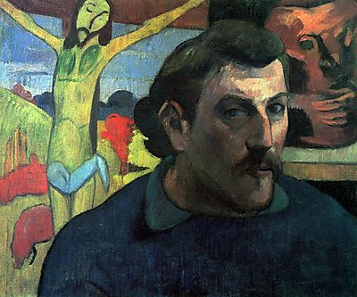 Gauguin önarcképe, sárga Krisztussal (keretezett kép) - vászonkép, falikép otthonra és irodába