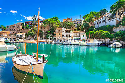 Spanien Mittelmeer Küste, Insel Mallorca Bucht Cala Figuera, San (poszter) - vászonkép, falikép otthonra és irodába
