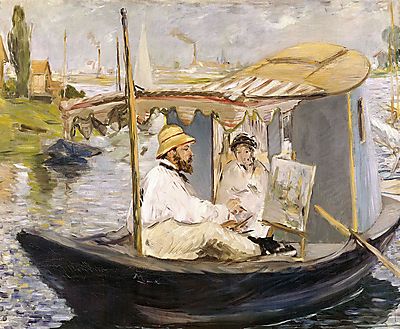 Claude Monet fest a műtermi csónakjában (keretezett kép) - vászonkép, falikép otthonra és irodába