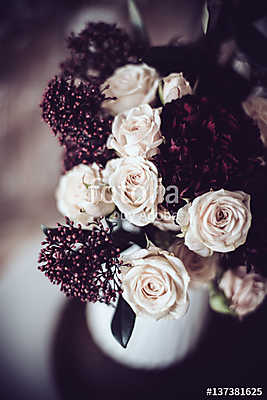 bouquet of roses and carnations (bögre) - vászonkép, falikép otthonra és irodába