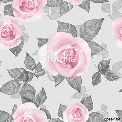 Delicate roses. Hand drawn watercolor floral seamless pattern 2 (keretezett kép) - vászonkép, falikép otthonra és irodába