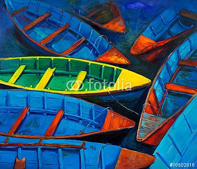 Csónakok napnyugtakor (többrészes kép) - vászonkép, falikép otthonra és irodába