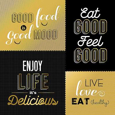 Retro style food quotes set in gold color (keretezett kép) - vászonkép, falikép otthonra és irodába