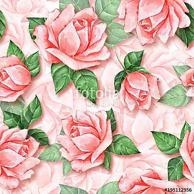 Floral seamless pattern. Watercolor background with beautiful ro (többrészes kép) - vászonkép, falikép otthonra és irodába