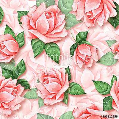 Floral seamless pattern. Watercolor background with beautiful ro (poszter) - vászonkép, falikép otthonra és irodába