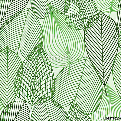 Spring green leaves seamless pattern (keretezett kép) - vászonkép, falikép otthonra és irodába