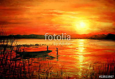 Sunset acrylic painted. (többrészes kép) - vászonkép, falikép otthonra és irodába