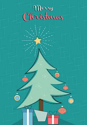 Színes karácsonyi grafika 3. (karácsonyfa ajándékokkal) (fotótapéta) - vászonkép, falikép otthonra és irodába