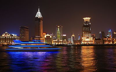 Shanghai este (keretezett kép) - vászonkép, falikép otthonra és irodába