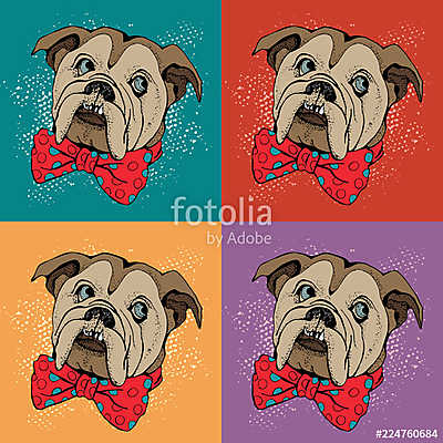 Portrait of dog Bulldog. Pop art vector pattern. Illustration for T-shirt graphics, fashion print, poster, textiles.. (poszter) - vászonkép, falikép otthonra és irodába