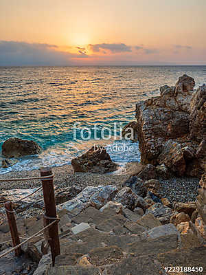 Piso Livadi beach on Paros island at sunrise (vászonkép óra) - vászonkép, falikép otthonra és irodába