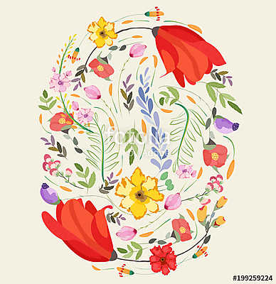 Greeting card flowers. Floral illustration with field flowers in (poszter) - vászonkép, falikép otthonra és irodába