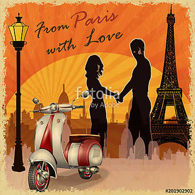 Romantic background. Happy young lovers  in  Paris. (vászonkép óra) - vászonkép, falikép otthonra és irodába