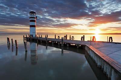 Világítótorony a Fertő-tónál - Ausztria (többrészes kép) - vászonkép, falikép otthonra és irodába