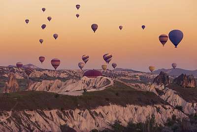 Cappadocia hőlégballon fesztivál idején (vászonkép óra) - vászonkép, falikép otthonra és irodába