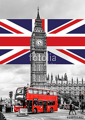 The Big Ben, Double Decker, Union Jack (poszter) - vászonkép, falikép otthonra és irodába